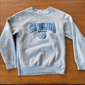 Russell Athletics Heather Gray Crewneck with Blue Carolina Print